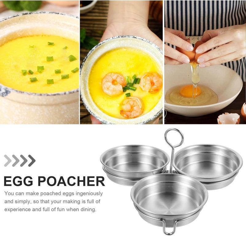 Cabilock 2Pcs Stainless Steel Egg Poacher with Oil Brush Egg Mold Ring for Steaming and Boiling Kitchen Cooking Tool for Indoor Breakfast and Camping - Image 4