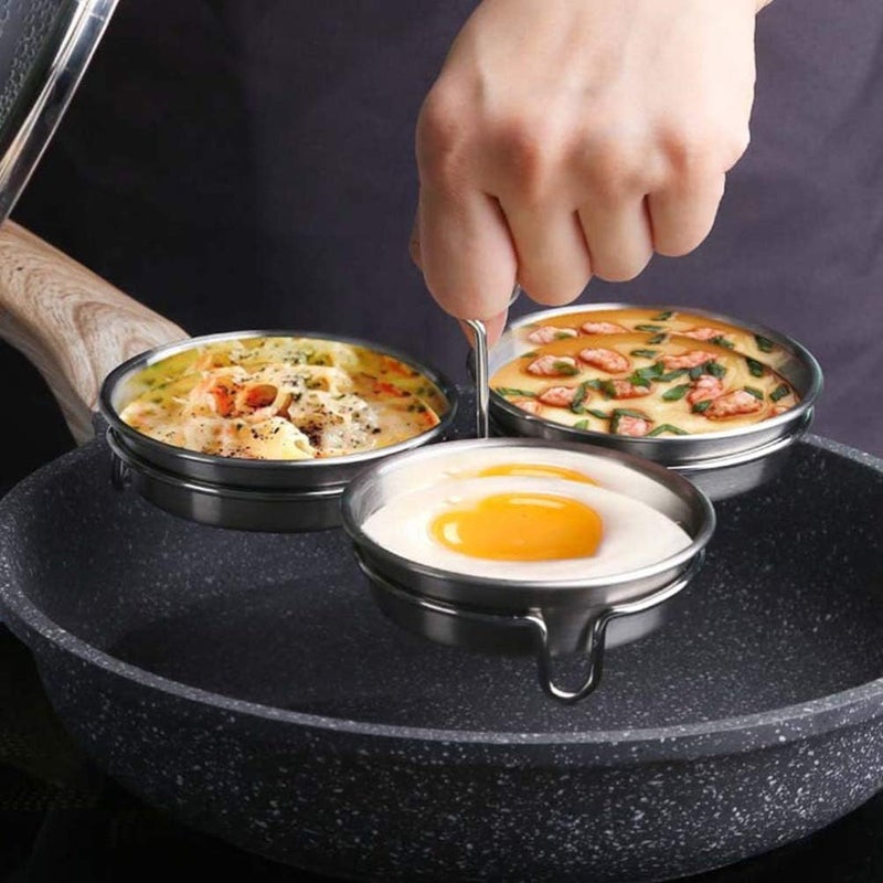 Cabilock 2Pcs Stainless Steel Egg Poacher with Oil Brush Egg Mold Ring for Steaming and Boiling Kitchen Cooking Tool for Indoor Breakfast and Camping - Image 5