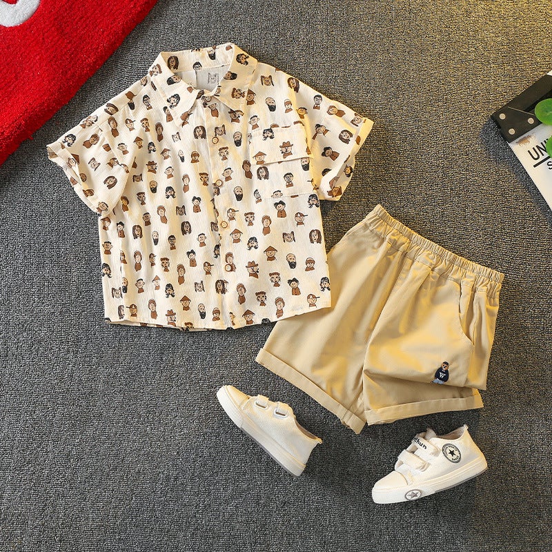 Summer suit Boys Summer 2025 New Short-sleeved Shirts Children's Clothes Baby Trendy Boys Western Style Summer Cool Handsome - Image 4