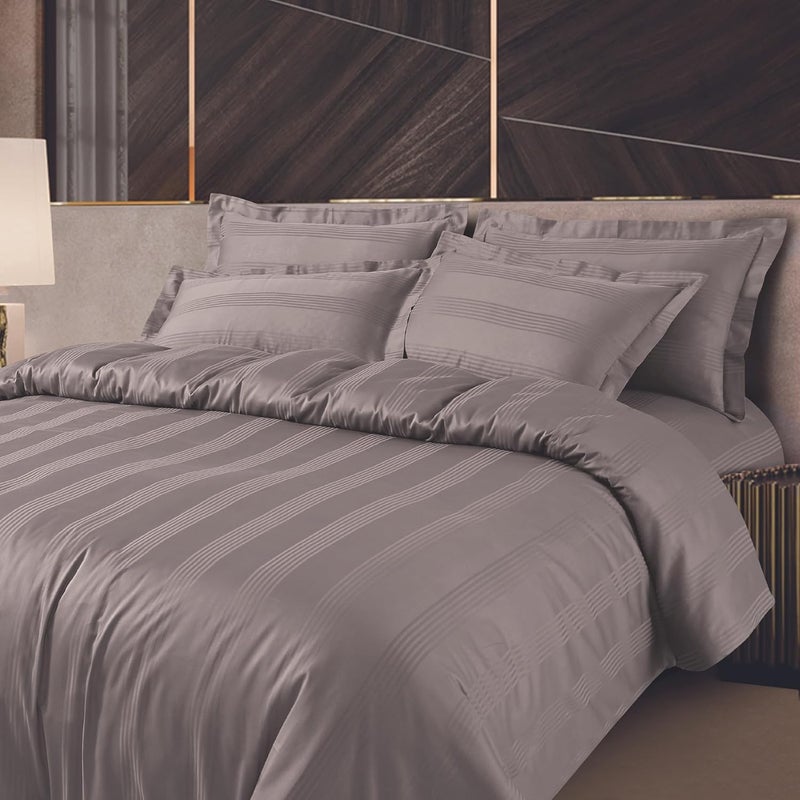 Malako Malako Turin Jacquard Taupe Brown 100 Cotton Super King Size Duvet CoverQuilt Cover - Image 1