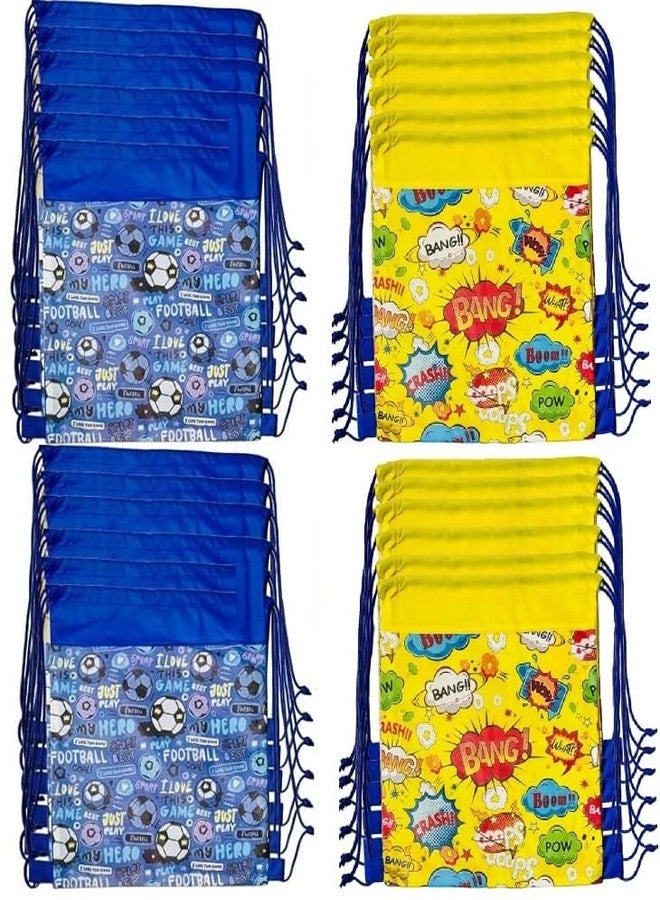 Demoda 24 Pack Star and Football Themed Return Gift Party Supplies Favors Drawstring Bags for Kid's Birthday as Loot and Goodies Bags for Boys Girls-12 Yellow,12 Blue - Image 1