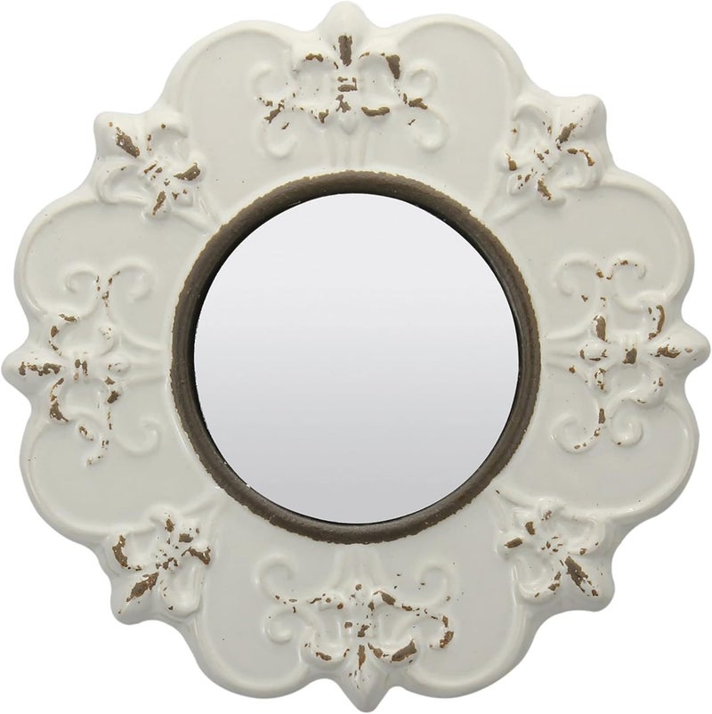 Stonebriar 8" Round Off White Ceramic Accent Wall Mirror with Attached Hanging Loop, Decorative Vintage Decor for the Living Room, Bedroom, Hallway, and Entryway - Image 1
