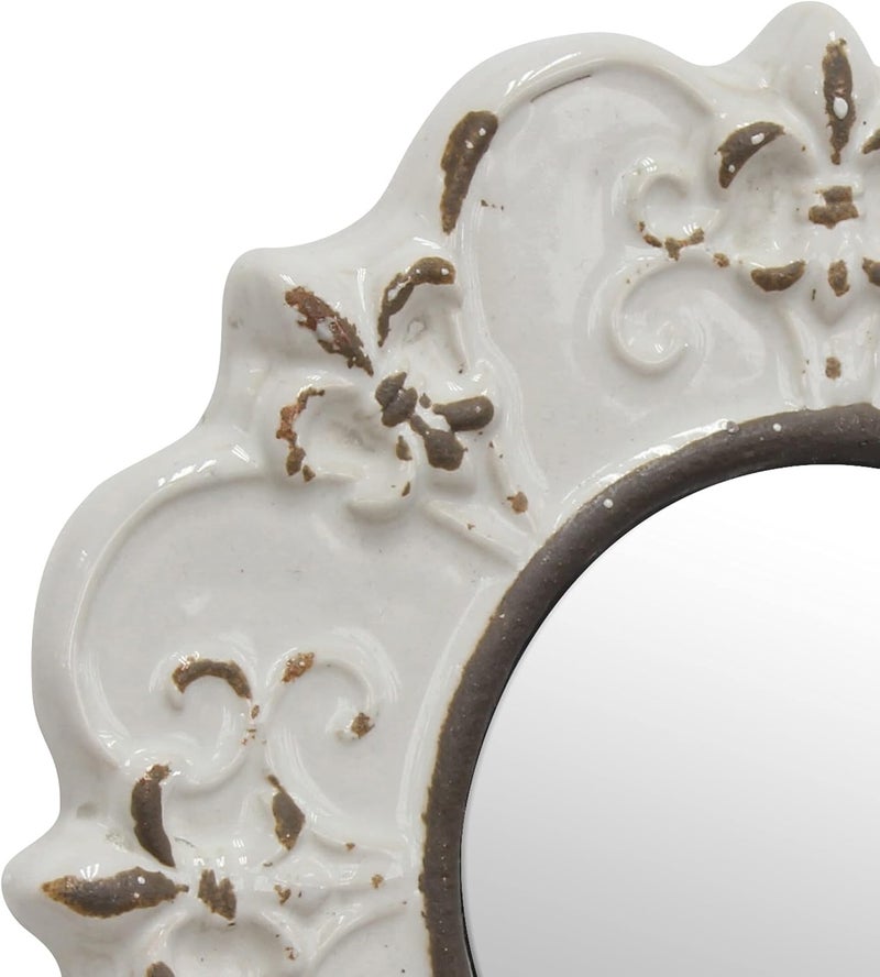 Stonebriar 8" Round Off White Ceramic Accent Wall Mirror with Attached Hanging Loop, Decorative Vintage Decor for the Living Room, Bedroom, Hallway, and Entryway - Image 4