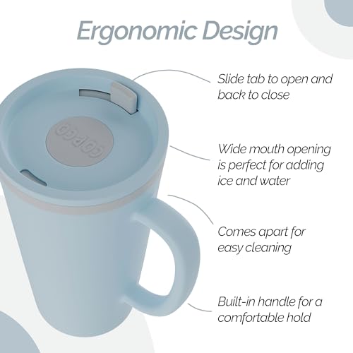 Copco Cone 16oz Insulated Travel Mug with Handle, Double Wall, Slide-Closure Lid, BPA-Free, Microwave & Dishwasher Safe, Reusable Plastic Travel Coffee Tumbler - Portable Coffee Cup (Light Blue) - Image 5