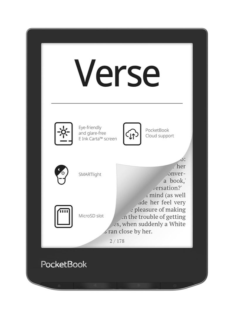 PocketBook VERSE E-READERS | Eye-Friendly 6'' E-Ink Carta™ HD Touchscreen | Adjustable SMARTlight | Up to 1 Month of Battery Life | WiFi & Memory Card Slot | E-Book Reader - Mist Grey