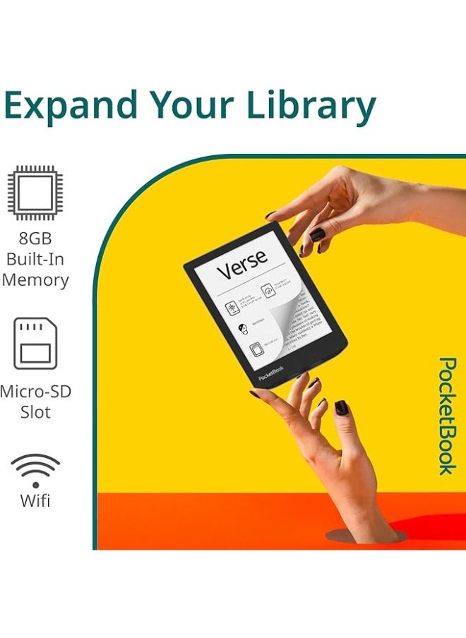 PocketBook - VERSE E-READERS | Eye-Friendly 6'' E-Ink Carta™ HD Touchscreen | Adjustable SMARTlight | Up to 1 Month of Battery Life | WiFi & Memory Card Slot | E-Book Reader - Mist Grey - Image 1