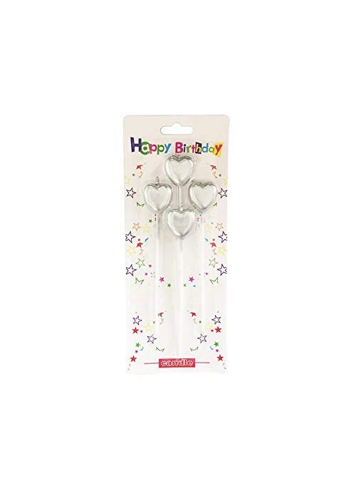 LB L B Metallic Heart Shape Cake Candles Birthday Cake Topper with Holder for Cupcake Wedding Silver Metallic Heart Shape Cake Candles  - Image 1