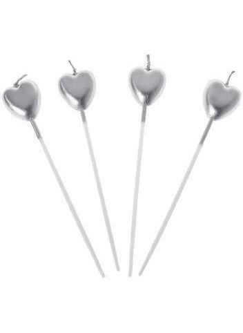 LB L B Metallic Heart Shape Cake Candles Birthday Cake Topper with Holder for Cupcake Wedding Silver Metallic Heart Shape Cake Candles  - Image 3