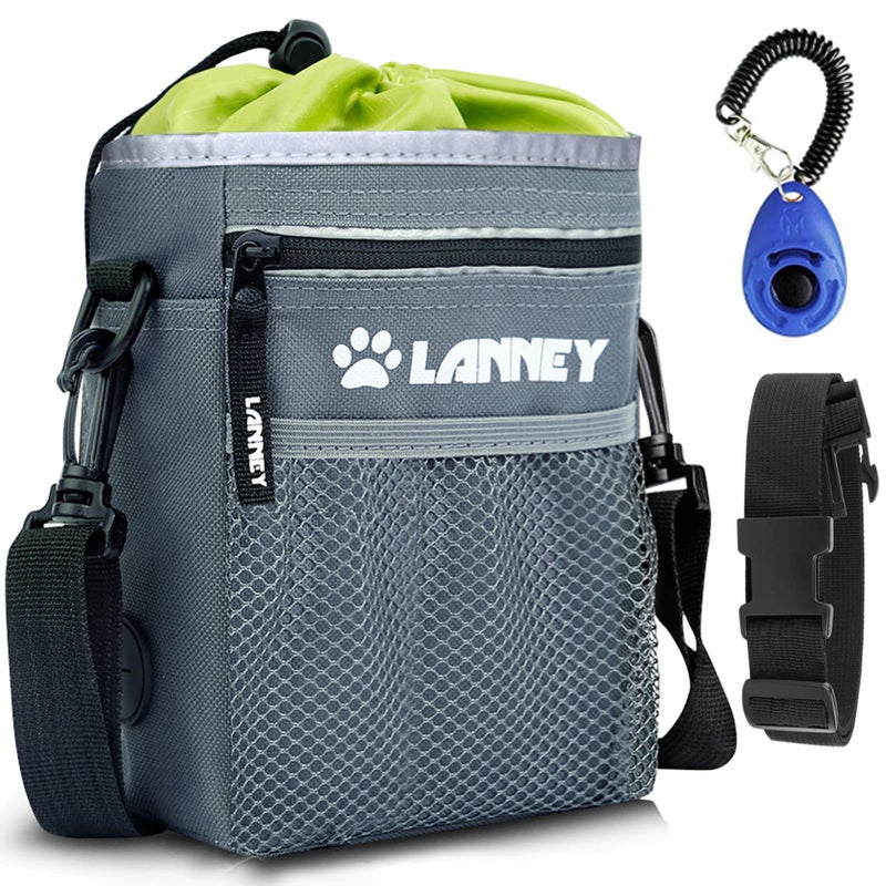 LANNEY Dog Treat Pouch - 3 Ways to Wear Dog Treat Bag, Dog Training Treat Pouches for Pet Training with Clicker, Shoulder Strap, Adjustable Belt, Poop Bag Dispenser, Easily Carrying Kibble Snacks Pet Toys - Image 1