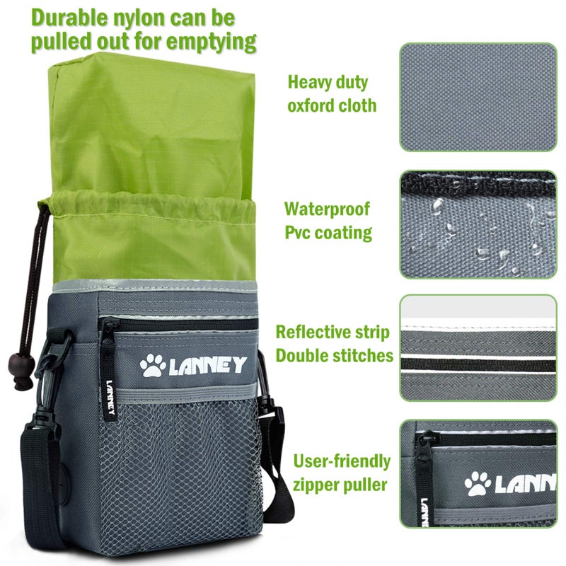 LANNEY Dog Treat Pouch - 3 Ways to Wear Dog Treat Bag, Dog Training Treat Pouches for Pet Training with Clicker, Shoulder Strap, Adjustable Belt, Poop Bag Dispenser, Easily Carrying Kibble Snacks Pet Toys - Image 3