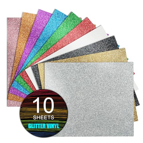 MerryMade Glitter Heat Transfer Vinyl HTV 12x10 Bundle 10 Sheets Glitter Iron on Vinyl for Cricut Silhouette Cameo HTV Easy to Cut Weed for T Shirts Caps Other Crafting DesignAssorted - Image 1