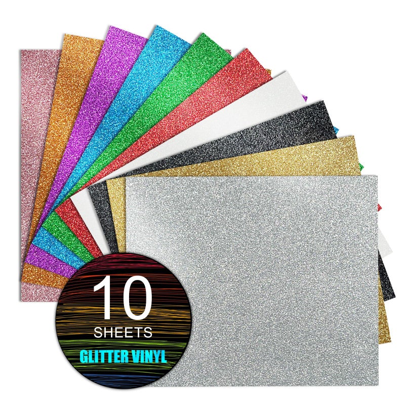 MerryMade Glitter Heat Transfer Vinyl HTV 12x10 Bundle 10 Sheets Glitter Iron on Vinyl for Cricut Silhouette Cameo HTV Easy to Cut Weed for T Shirts Caps Other Crafting DesignAssorted - Image 3