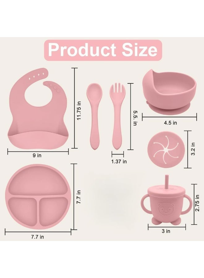 مجموعة ادوات تغذية الاطفال من السيليكون، لوازم الفطام، تتضمن اكواب شفط واطباق مقسمة ومريلة قابلة للتعديل وادوات اطفال وملاعق وشوك وكوب - Image 2