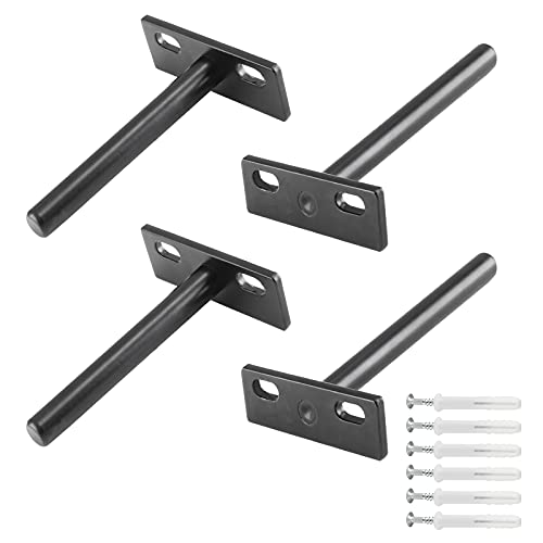 Luomorgo 4 Pcs Floating Shelf Bracket 4 Inch Shelf Brackets Heavy Duty Black Blind Shelf Support Bracket, Hidden Wall Mounted Shelf Brackets with Screws & Wall Plugs - Image 1