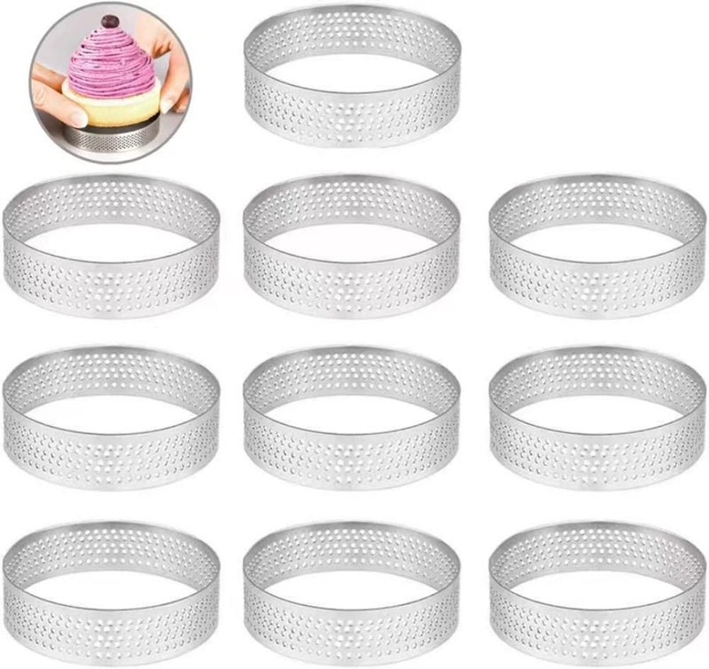 10 Pcs 237 Inch 304Stainless Steel Tart Ring HeatResistant Perforated Cake Mousse Ring Round Ring Baking doughnut tools 6cm