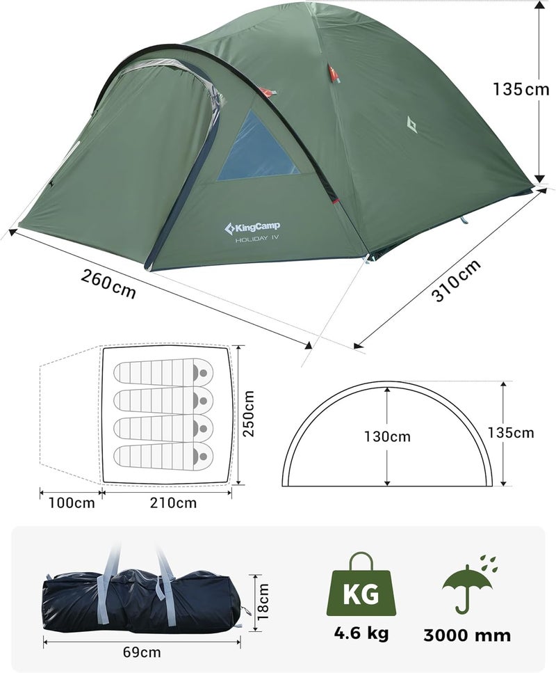 KingCamp Camping Tent 2-4 Man,120-135cm Higher Spacious Tent Lightweight PU3000mm Waterproof Backpacking Dome Tents Easy Set Up, for Family in Traveling, Camping and Outdoor - Image 3