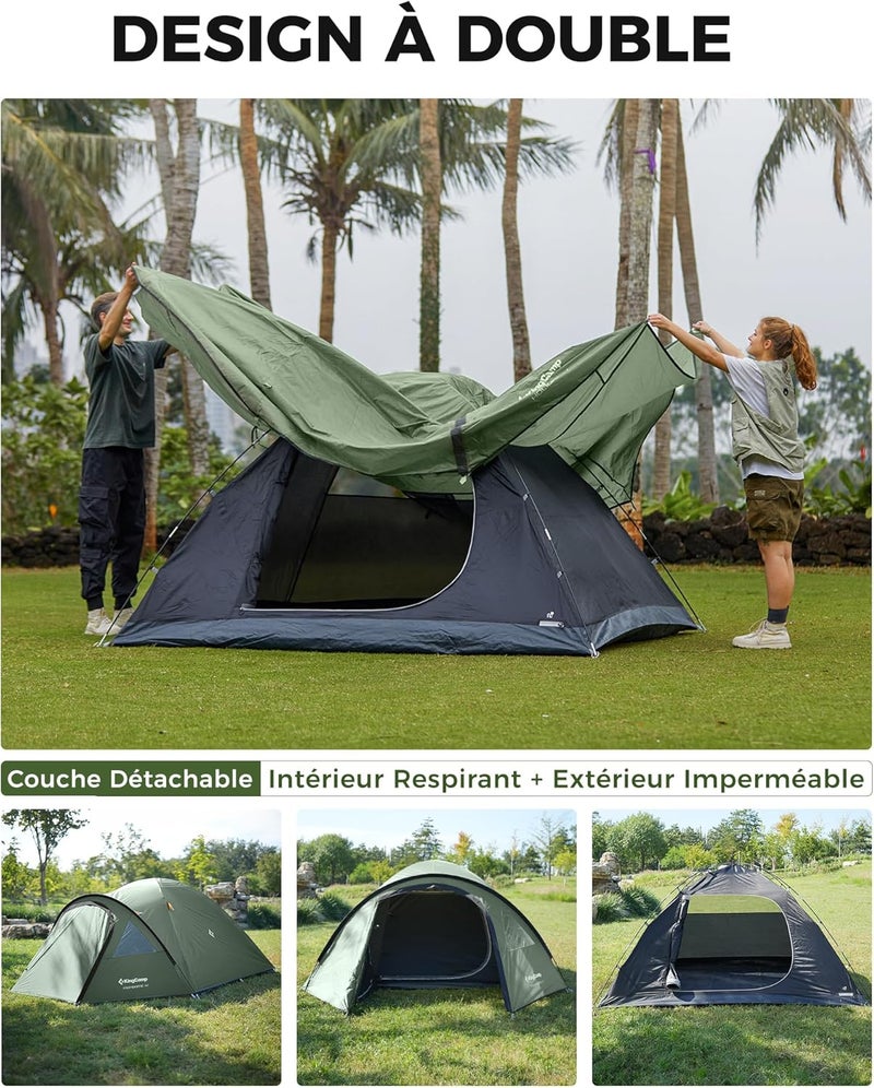 KingCamp Camping Tent 2-4 Man,120-135cm Higher Spacious Tent Lightweight PU3000mm Waterproof Backpacking Dome Tents Easy Set Up, for Family in Traveling, Camping and Outdoor - Image 5