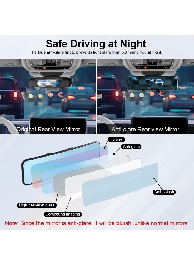 LivTee Anti Glare Rear View Mirror - 11.2'' Wide Angle Panoramic Convex Curve Mirror Clip On - Eliminates Blind Spot and Glare for Cars, SUV, Trucks - Image 2