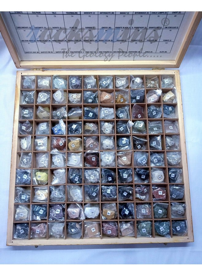 Rocksmins Collection of 100 Rocks & Minerals in a Heavy Wooden Box for Education RM100WB 100 Handpicked Natural Rock and Mineral Specimens in Storage Tray Educational Beautiful Wooden Box for Geology - Image 5
