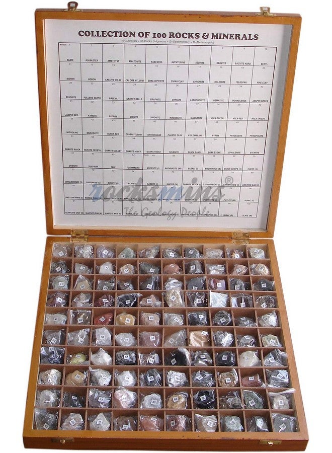 Rocksmins Collection of 100 Rocks & Minerals in a Heavy Wooden Box for Education RM100WB 100 Handpicked Natural Rock and Mineral Specimens in Storage Tray Educational Beautiful Wooden Box for Geology - Image 3