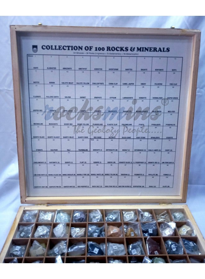 Rocksmins Collection of 100 Rocks & Minerals in a Heavy Wooden Box for Education RM100WB 100 Handpicked Natural Rock and Mineral Specimens in Storage Tray Educational Beautiful Wooden Box for Geology - Image 4