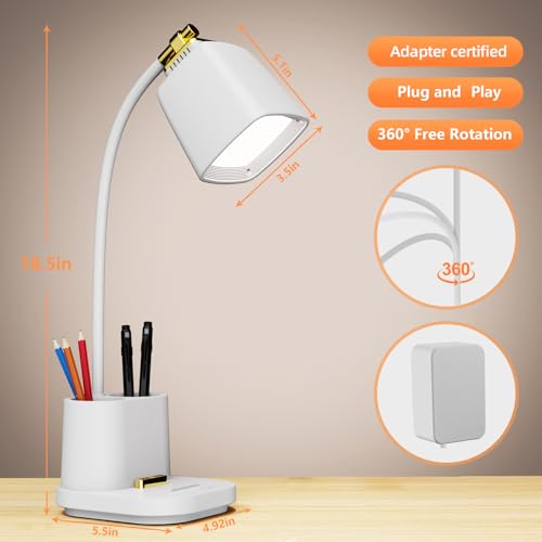 GONDSILY LED Desk Lamp with USB Charging Port Touch Control 3 Color Modes, Stepless Dimming,Eye-Caring LED Table Lamp for Home,Office,Bedroom,Reading,Work,Study,Gooseneck Lamp, 5V, 2.4A - Image 5
