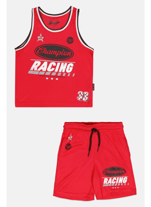 Toddlers Boy 2 Pieces Graphic Print Cycling Jersey And Shorts Set, Red