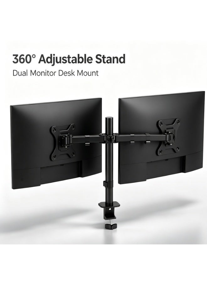 Dual Monitor Mount, Adjustable Gas Spring Monitor Desk Stand For 2 Monitors, Heavy Duty Monitor Arm Up To 32 Inch Screen, Hold Up To Max 22lbs, Max Mounting Holes，Gift - Image 2