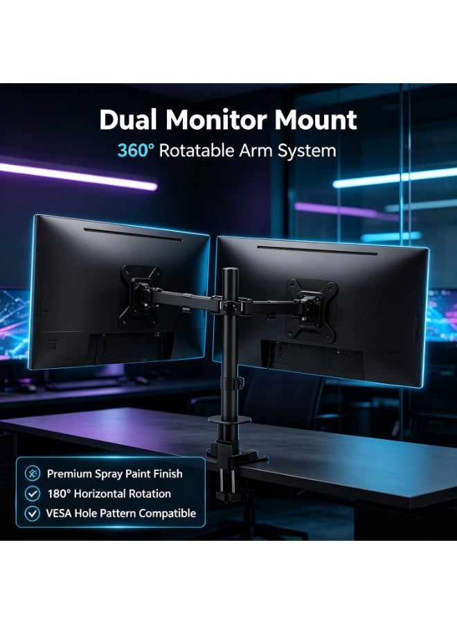 Dual Monitor Mount, Adjustable Gas Spring Monitor Desk Stand For 2 Monitors, Heavy Duty Monitor Arm Up To 32 Inch Screen, Hold Up To Max 22lbs, Max Mounting Holes，Gift - Image 4