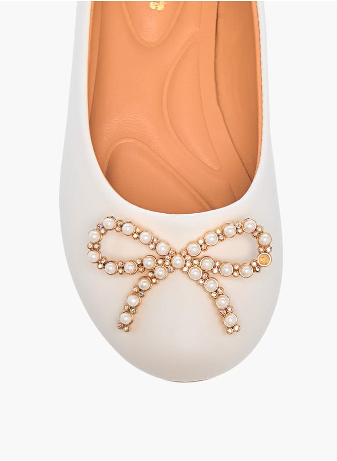 Little Missy - Girls Bow Accent Slip-On Ballerina Shoes - Image 1