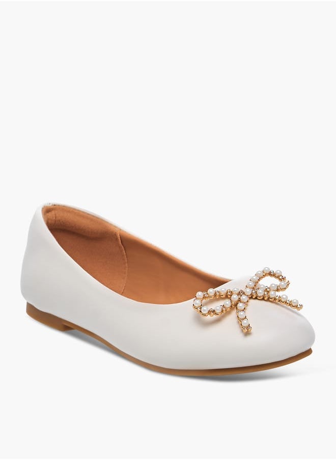 Little Missy - Girls Bow Accent Slip-On Ballerina Shoes - Image 1