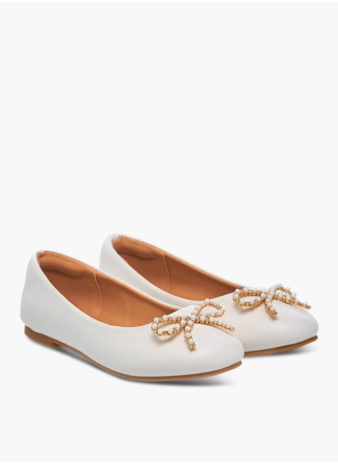 Little Missy - Girls Bow Accent Slip-On Ballerina Shoes - Image 1