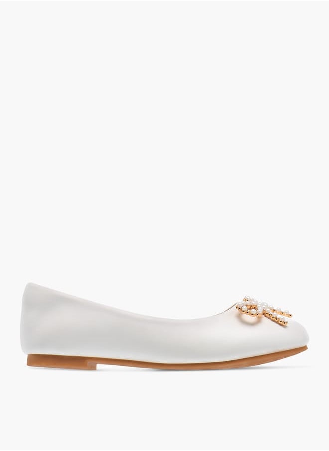 Little Missy - Girls Bow Accent Slip-On Ballerina Shoes - Image 1