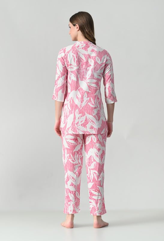 Ichaa Women's Pink Printed Rayon Night Wear Set - Image 5