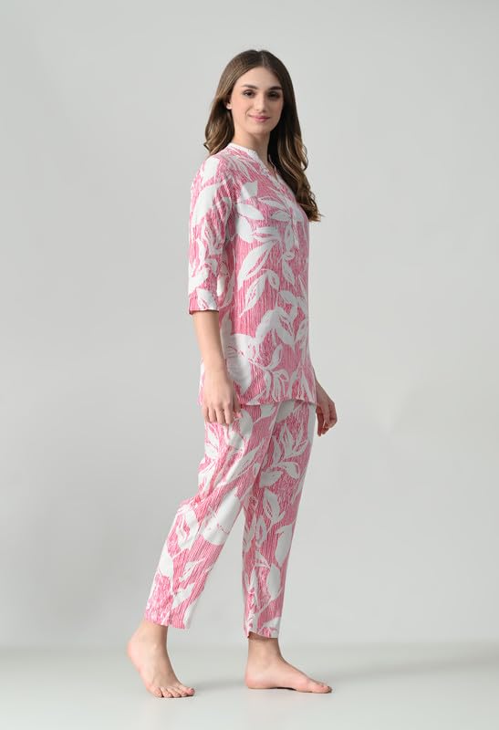 Ichaa Women's Pink Printed Rayon Night Wear Set - Image 4