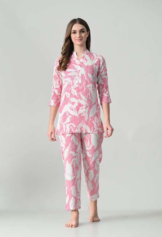 Ichaa Women's Pink Printed Rayon Night Wear Set - Image 2