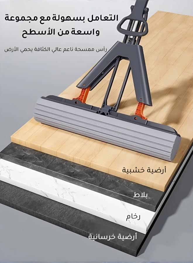 ممسحة إسفنجية قابلة للطي الذاتي بدون استخدام اليدين مع عمود فولاذي لتنظيف البلاط والرخام والخشب - Image 5