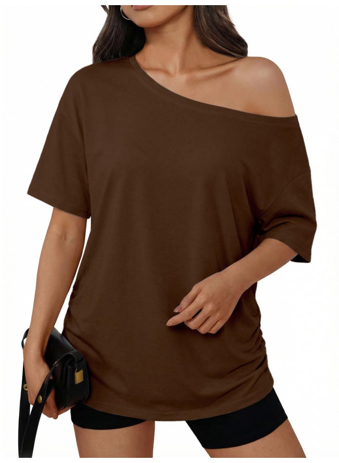 European And American Women's Clothing Manufacturer Trade Exclusive Women's Off-shoulder T-shirt Tk Hot Top