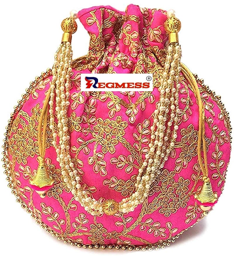 REGMESS Rajasthani Style Royal Clutch Silk Batwa Bag/Ethnic Potli Women's Potli/potli for Gift/potli for Women Party - Image 1