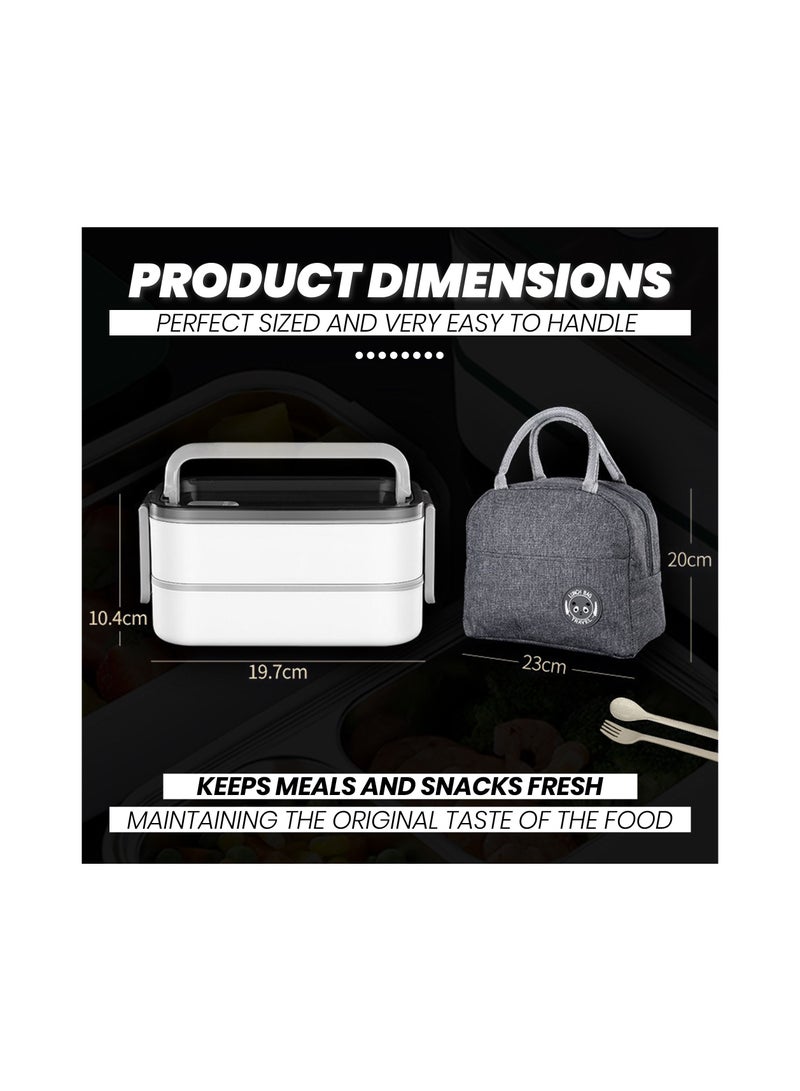 أمبر هوم صندوق غداء من الفولاذ المقاوم للصدأ ، صندوق بينتو معزول للأطفال والكبار ، حاوية طعام متعددة الوظائف مع جزأين ، أدوات مائدة وحقيبة عازلة ، مانعة للتسرب ، آمنة لغسالة الأطباق ، خالية من البيسفينول أ - Image 2