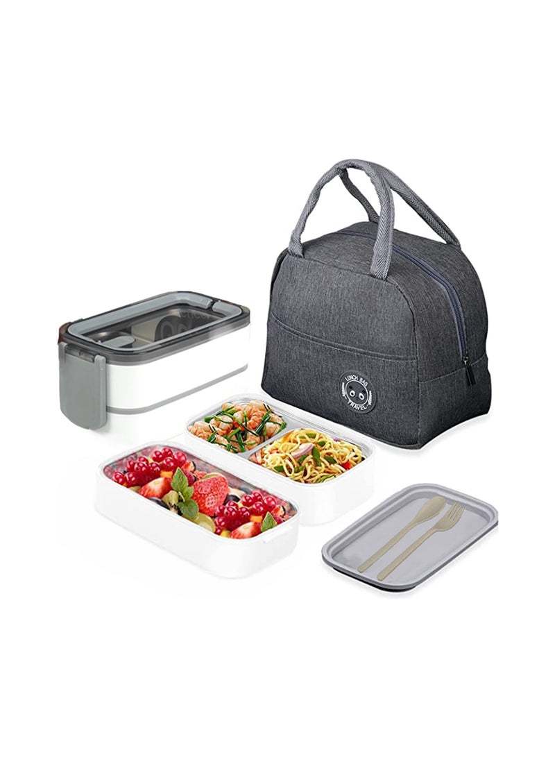 أمبر هوم صندوق غداء من الفولاذ المقاوم للصدأ ، صندوق بينتو معزول للأطفال والكبار ، حاوية طعام متعددة الوظائف مع جزأين ، أدوات مائدة وحقيبة عازلة ، مانعة للتسرب ، آمنة لغسالة الأطباق ، خالية من البيسفينول أ - Image 1