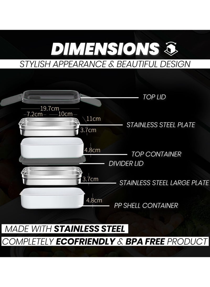 أمبر هوم صندوق غداء من الفولاذ المقاوم للصدأ ، صندوق بينتو معزول للأطفال والكبار ، حاوية طعام متعددة الوظائف مع جزأين ، أدوات مائدة وحقيبة عازلة ، مانعة للتسرب ، آمنة لغسالة الأطباق ، خالية من البيسفينول أ - Image 3