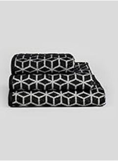 Matalan Matalan Cotton Geometric Print Bath Towels, 130 cm x 70 cm Size, Black 