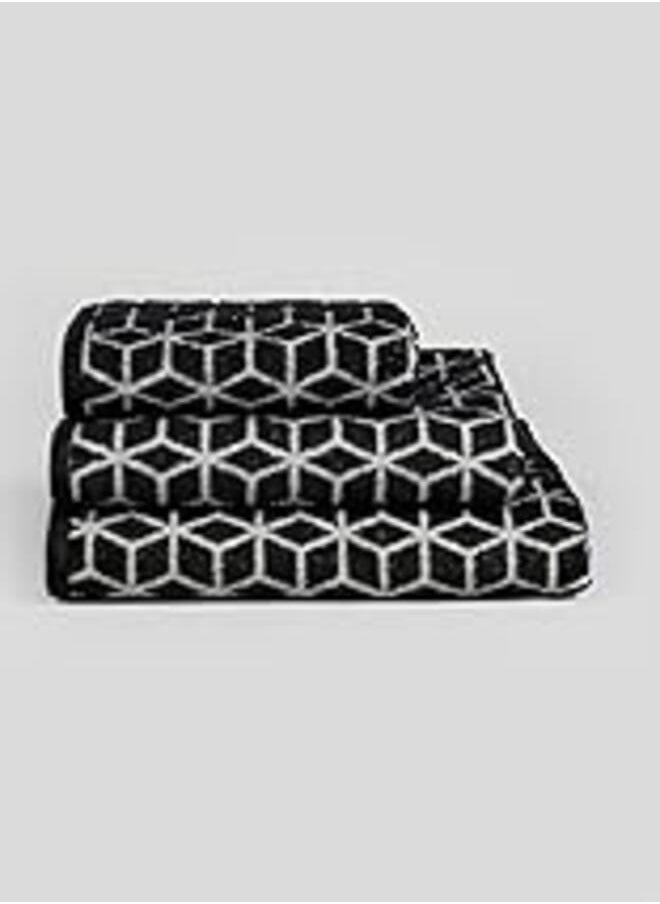Matalan Matalan Cotton Geometric Print Bath Towels, 130 cm x 70 cm Size, Black 