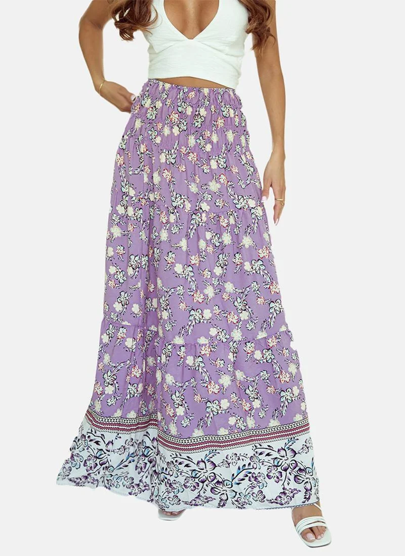 YUNIQEE Purple Printed Tiered Maxi Skirt