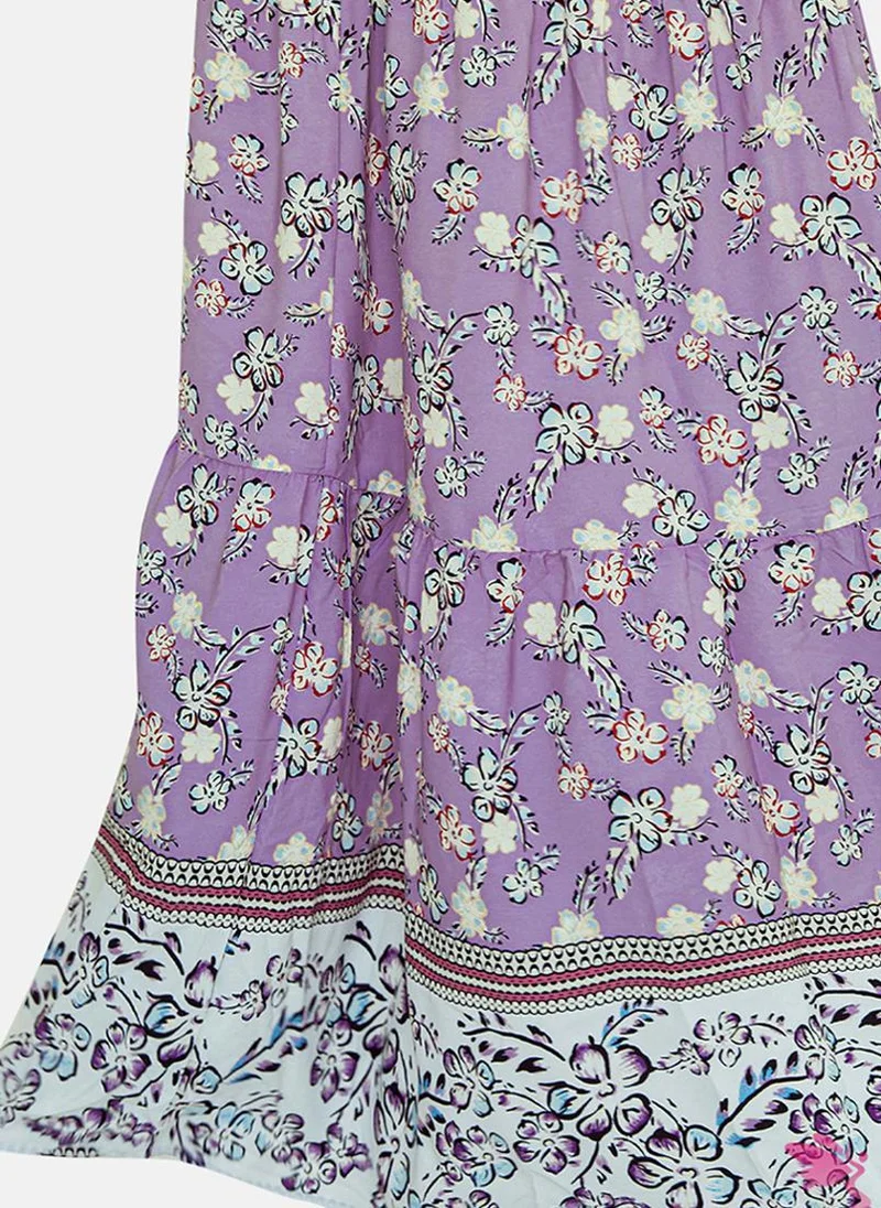 YUNIQEE Purple Printed Tiered Maxi Skirt