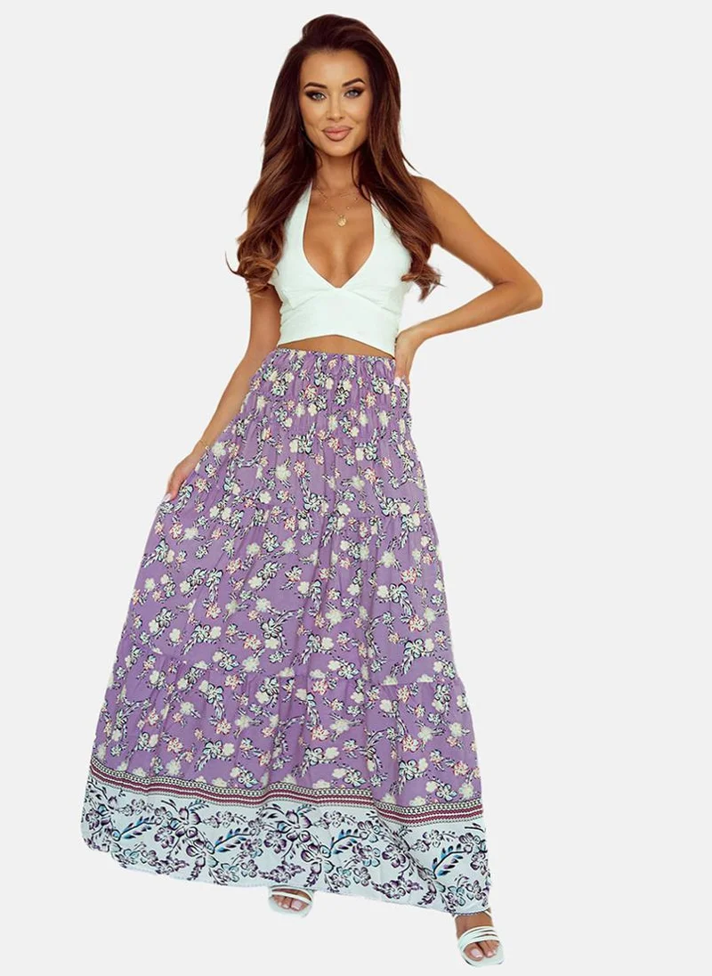 YUNIQEE Purple Printed Tiered Maxi Skirt