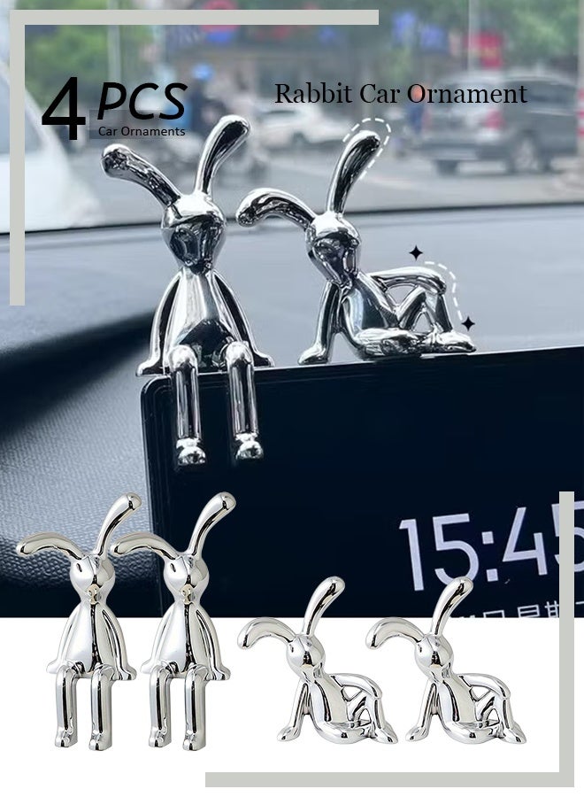 4 PCS Bunny Statue Home Decor White Gold Decorative Ornaments Easters Sculpture for Table Shelf Dinner Living Room Office Modern Style Trendy Car Decor Birthday Gifts for Women Men - Image 1