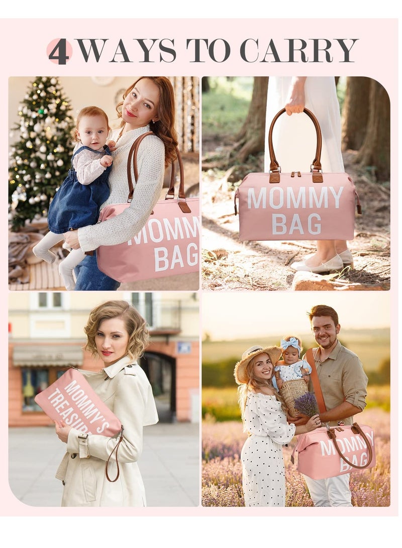 SYOSI Diaper Bag Tote for Girls with 2 Organizer Pouches, Large Capacity Mommy Bag for Hospital and Weekender Travel, Functional Baby Diaper Bag, Pink - Image 2