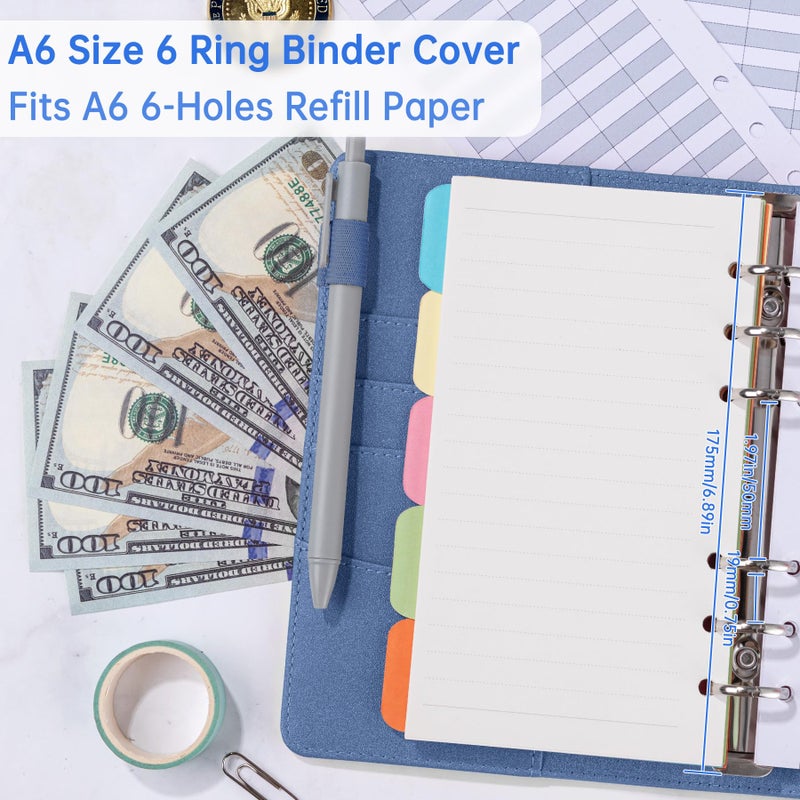Antner A6 Notebook Binder Refillable 6 Ring Budget Binder Cover for A6 Refill Paper, PU Leather Budget Planner Organizer with Magnetic Buckle, Loose Leaf Personal Planner, Glitter Blue - Image 3